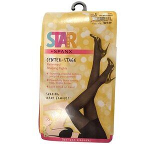 Star Power By Spanx Center-Stage Patterned Shaping Tights Two-Way Diagonal Black